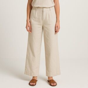 Soundstyle Beige High Rise Linen Blend Wide Leg Pant Women’s 12 Beach Boho 34x29
